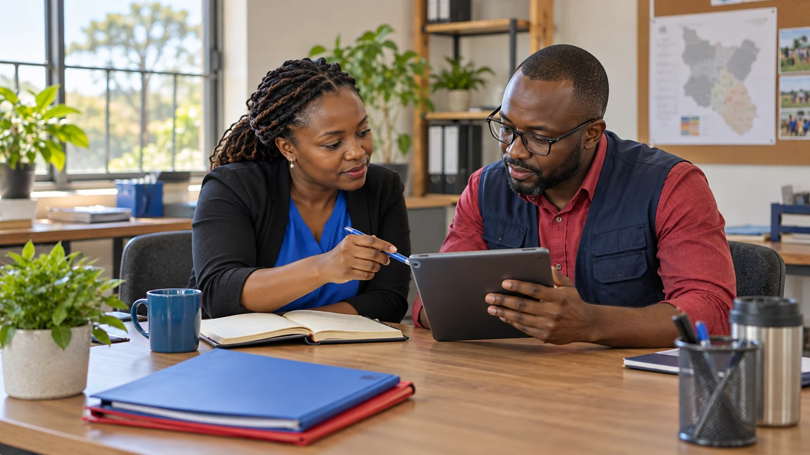 Programme colleagues compare a tablet with project notes.