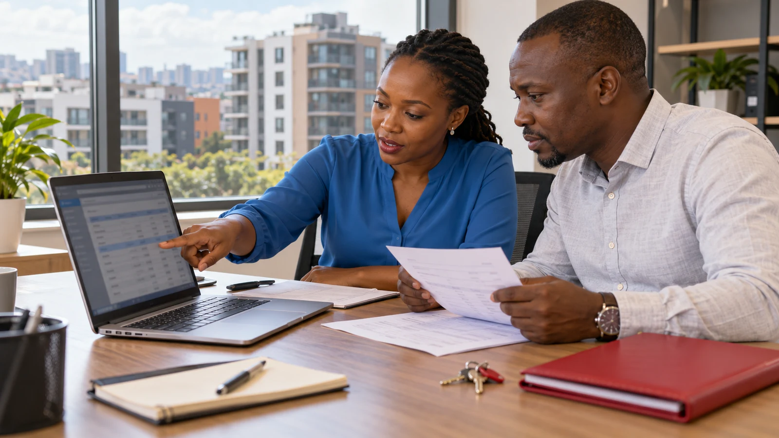 Property colleagues review billing and account records.
